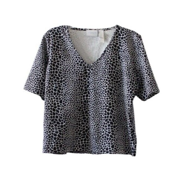 Liz Claiborne T Shirt Black and White Animal Print V-Neck Woman's Large - Picture 1 of 3